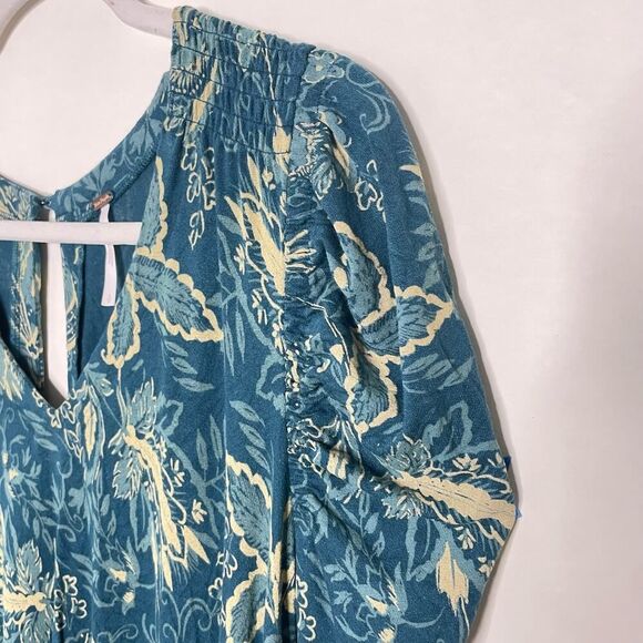 Free People Aqua Blue Baroque Boho Flowy Long Sleeve Top Size Small - Picture 4 of 11